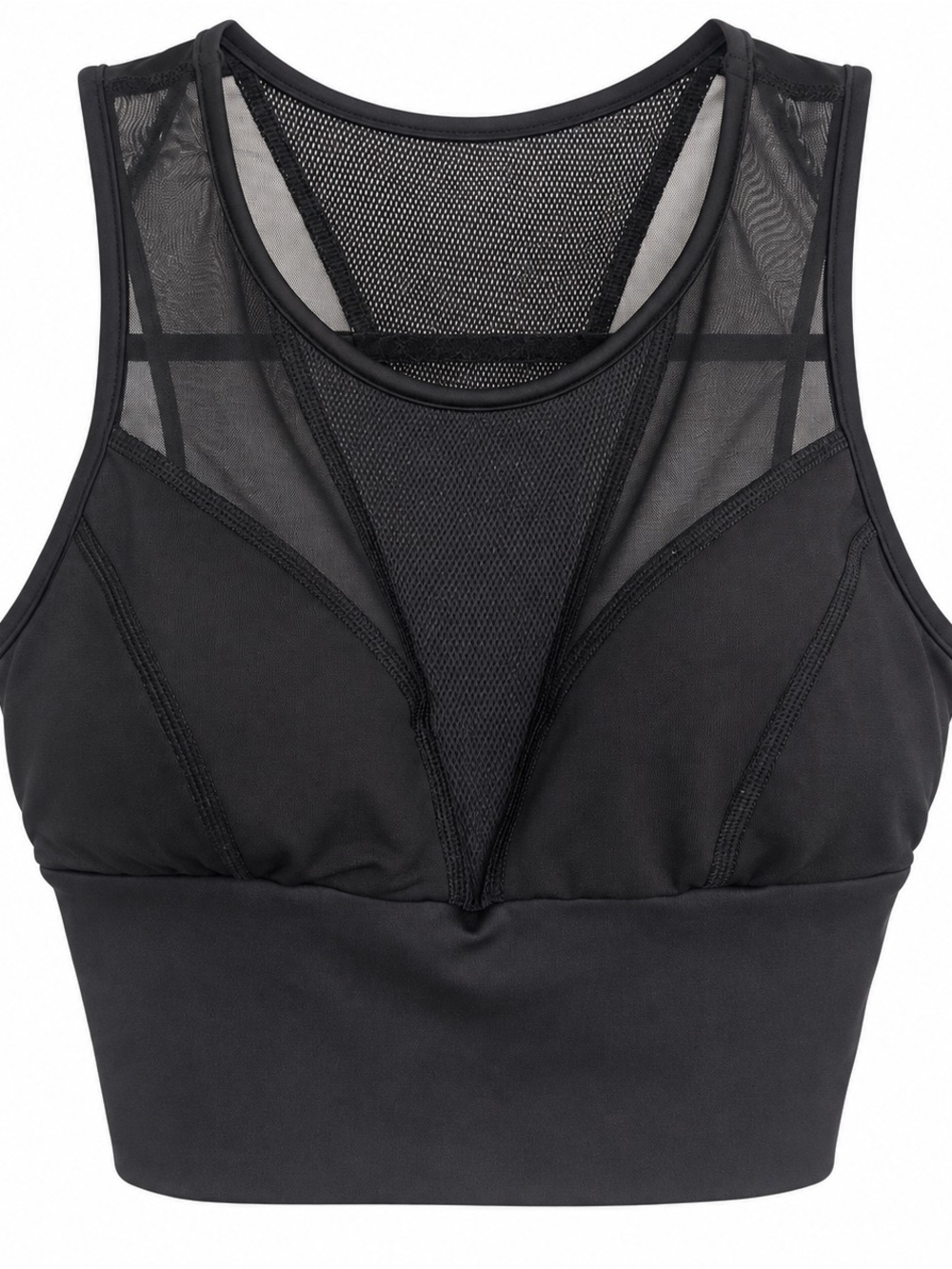 MICHI Black Mesh Panel High-Neck Sports Bra
